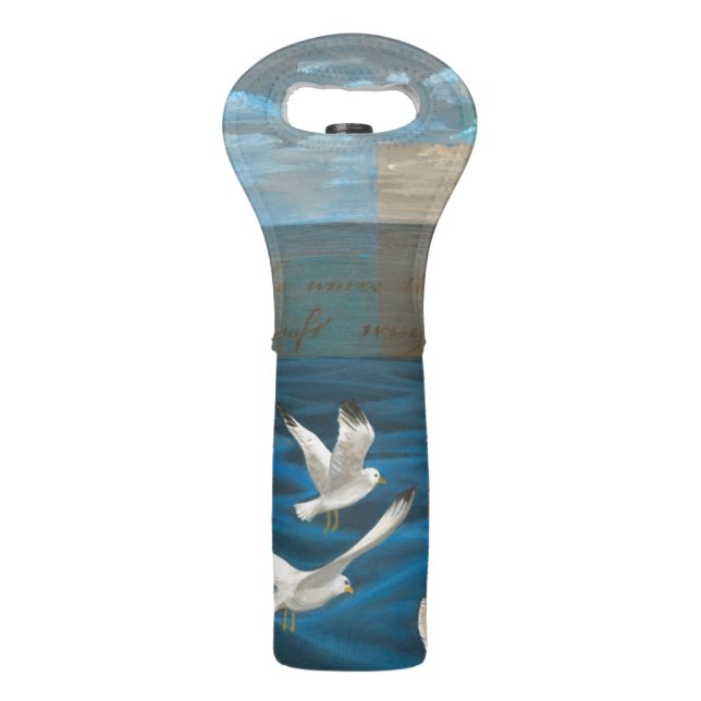 Three White Seagulls Flying Over the Water Wine Bag (Back)