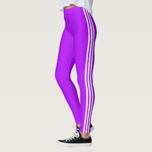 Three White Side Stripes Purple Leggings