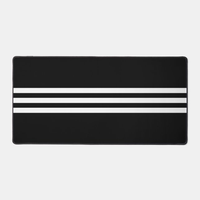 Three White Stripes on Black Desk Mat (Front)