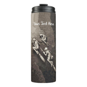 Three White Witches Flying on Brooms Mix of Browns Thermal Tumbler