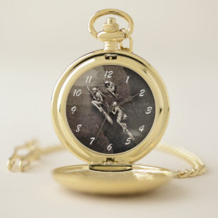 Three White Witches flying on Brooms on Browns Pocket Watch
