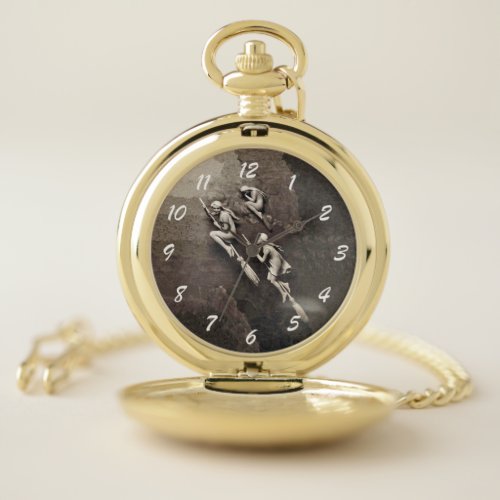 Three White Witches flying on Brooms on Browns Pocket Watch
