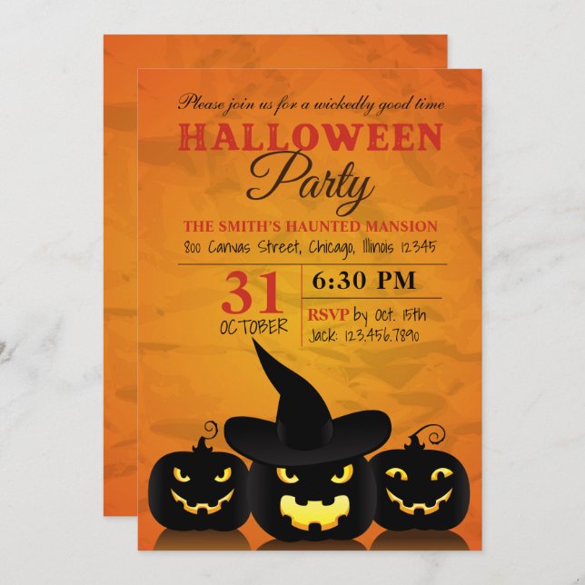 Three Wicked Pumpkins Halloween Party Invitation (Front/Back)