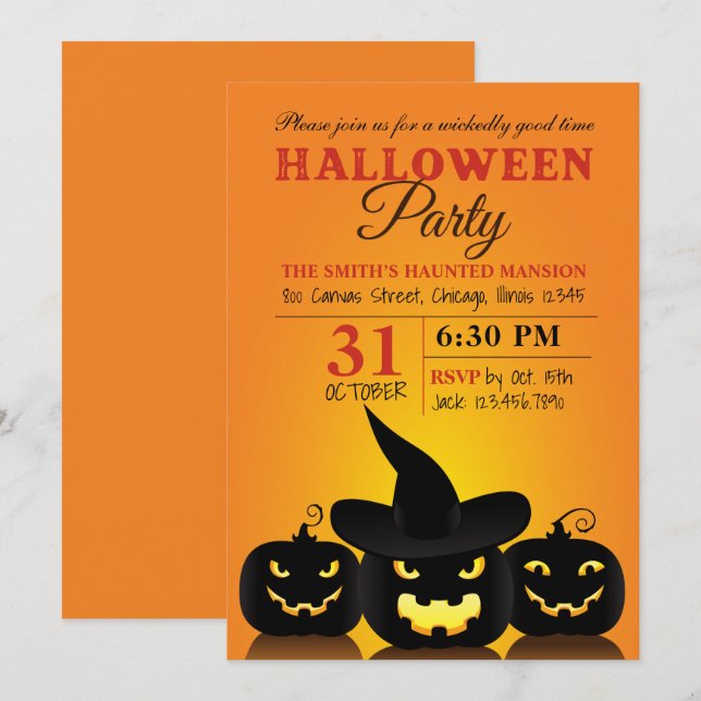 Three Wicked Pumpkins Halloween Party Invitation (Front/Back)