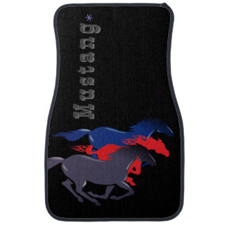 Three Wild Mustangs On Black Car Floor Mat