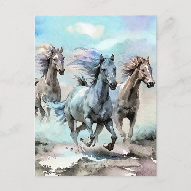 Three Wild Mustangs Race Across the Plains Postcard (Front)
