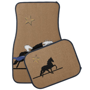 Three Wild Mustangs Running on Beige Car Floor Mat
