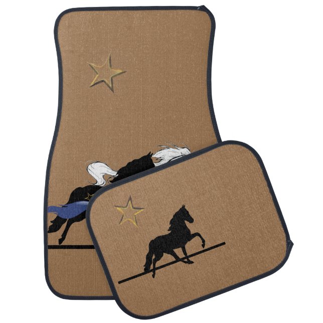 Three Wild Mustangs Running on Beige  Car Floor Mat (Set)