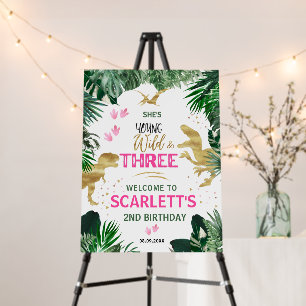 Three Wild Pink T-Rex 3rd Birthday Party  Foam Board