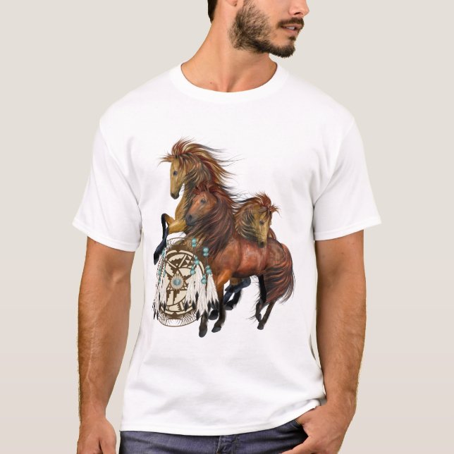 Three Wild Stallions and Mandala Shirt (Front)