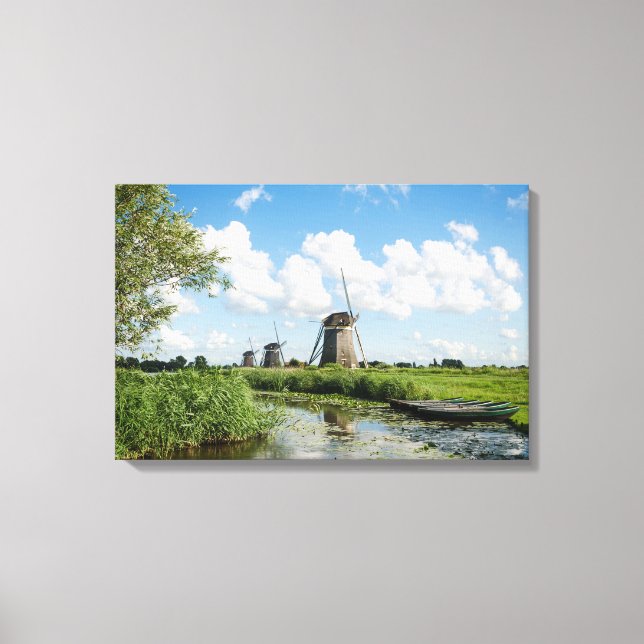 Three windmills and a canal canvas print (Front)