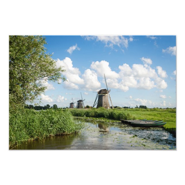 Three windmills and a canal photo print (Front)