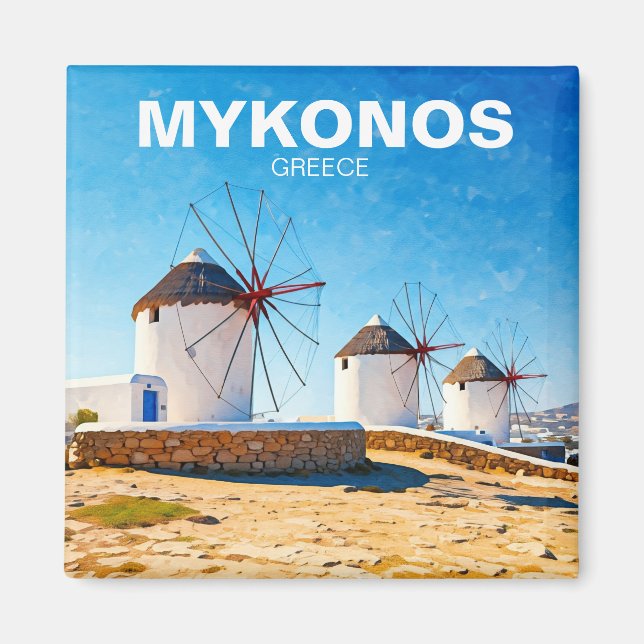 Three Windmills in Mykonos Greece Cyclades Travel Magnet (Front)