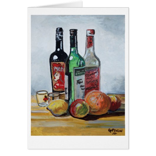 Three Wine Bottles and Fruit Cards (Front)