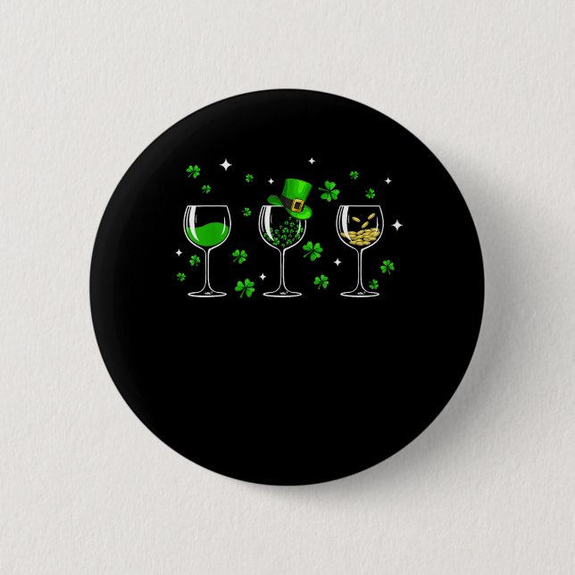 Three Wine Glasses Clover Shamrock St Patrick day  Button (Front)