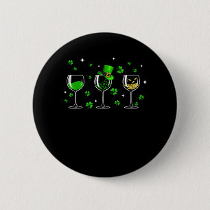 Three Wine Glasses Clover Shamrock St Patrick day  Button
