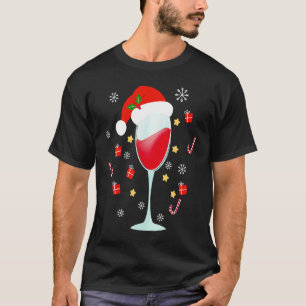 Three Wine Glasses Santa Hat Christmas Wine Xmas T-Shirt