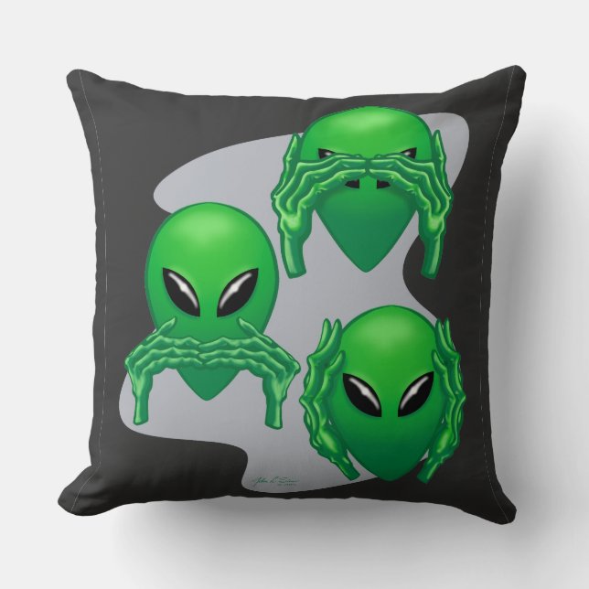 Three Wise Aliens Throw Pillow (Front)