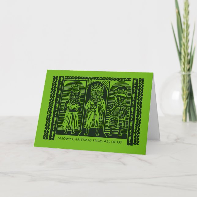 Three Wise Cats, Christmas Royalty with Gifts Card (Front)