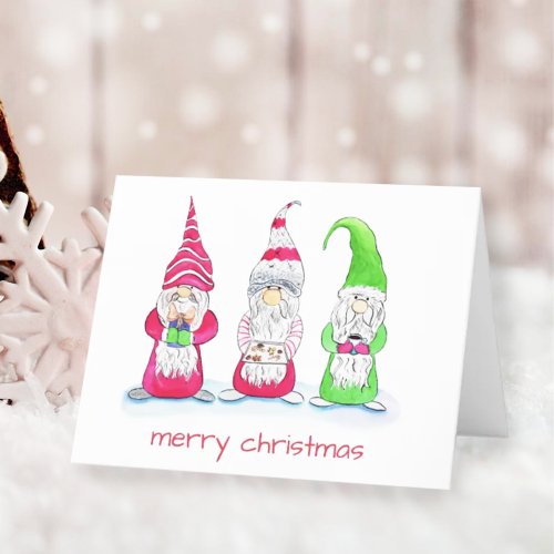 Three Wise Christmas Gnomes Holiday Card