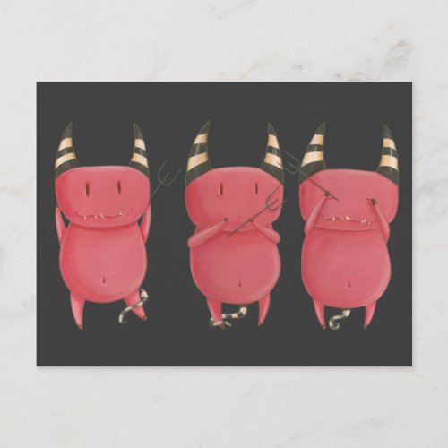 Three Wise Devils - Little Devils art Postcard