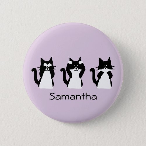 Three Wise Kitties Black White Purple Custom Button