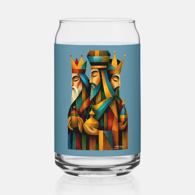 Three Wise Men Abstract Nativity Art  Can Glass (Front)