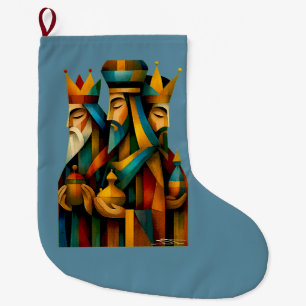 Three Wise Men Abstract Nativity Art Large Christmas Stocking