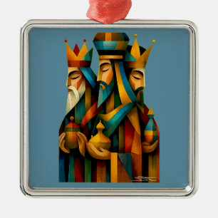 Three Wise Men Abstract Nativity Art Metal Ornament