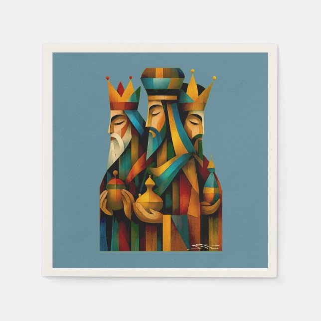 Three Wise Men Abstract Nativity Art  Napkins (Front)