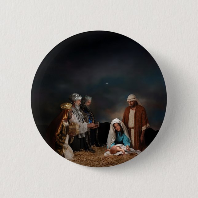 Three Wise Men at the Nativity Pinback Button (Front)