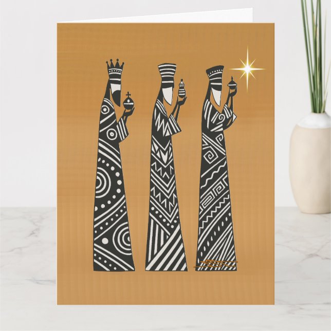 Three Wise Men Black & White Christmas Nativity Card (Front)