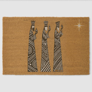 Three Wise Men Black & White Christmas Nativity Fiber Doormat