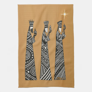 Three Wise Men Black & White Christmas Nativity Kitchen Towel