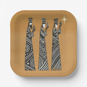 Three Wise Men Black & White Christmas Nativity Paper Plates