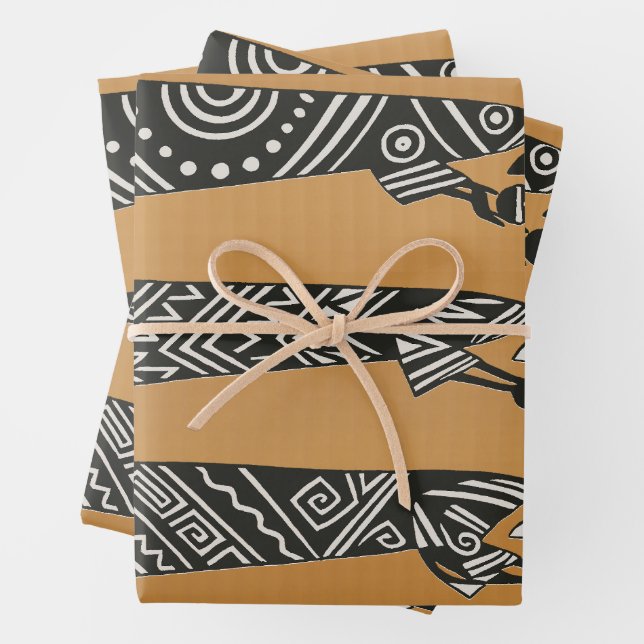 Three Wise Men Black & White Christmas Nativity Wrapping Paper Sheets (In situ)