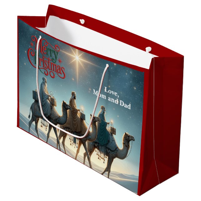 Three Wise Men Christmas Large Gift Bag (Front Angled)
