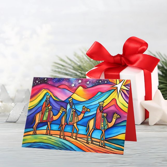 Three Wise Men Colorful Christmas Holiday Card (This colorful greeting card with its stained-glass effect is contemporary yet traditional. )