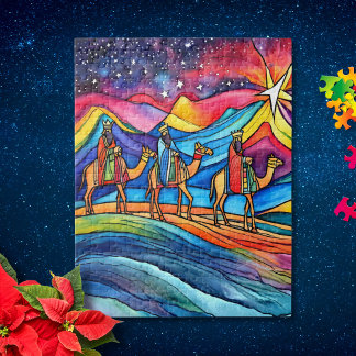 Three Wise Men Colorful Christmas Holiday Jigsaw Puzzle