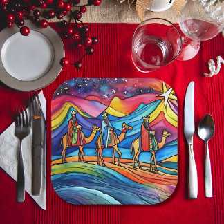 Three Wise Men Colorful Christmas Holiday Paper Plates