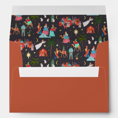Three Wise men Earthy Christmas pattern lined Envelope