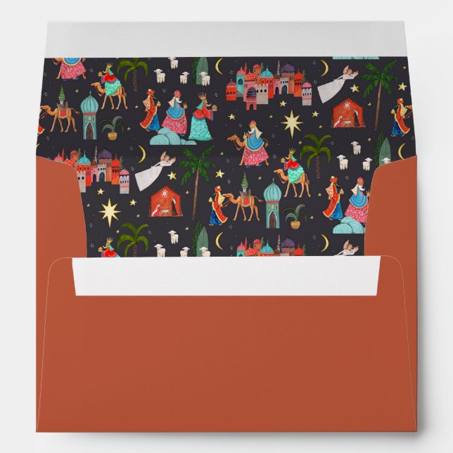 Three Wise men Earthy Christmas pattern lined Envelope (Back (Bottom))