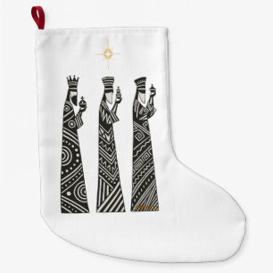 Three Wise Men Folk-Art Nativity Large Christmas Stocking