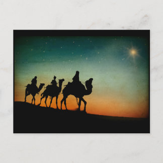 Three Wise Men following Star Christmas Holiday Postcard