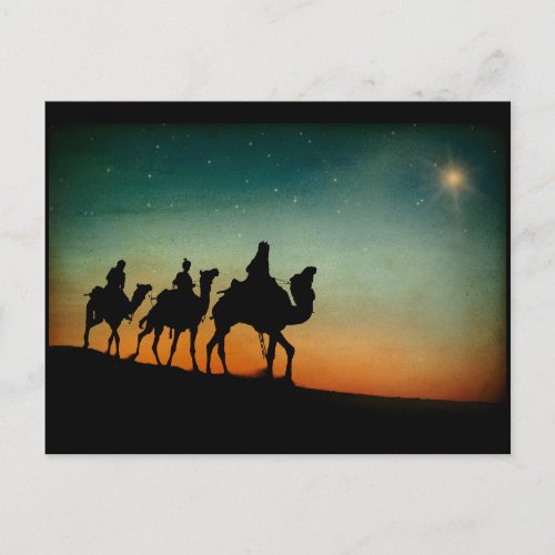 Three Wise Men following Star Christmas  Holiday Postcard