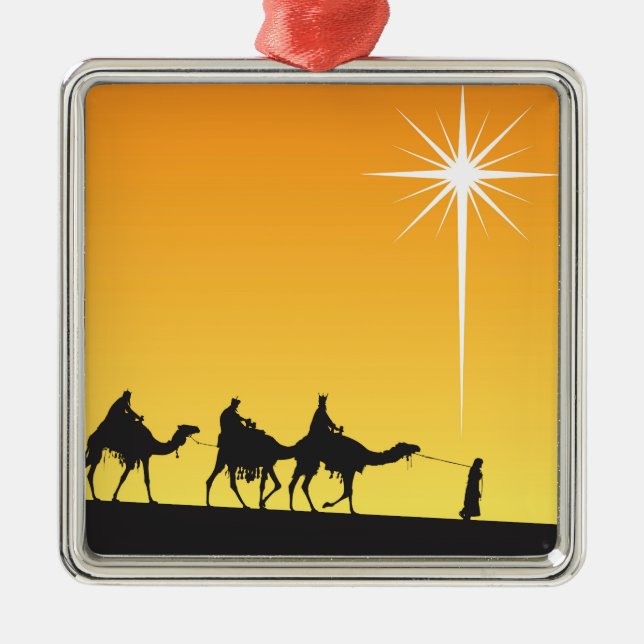 Three Wise Men Following the Star Metal Ornament (Front)