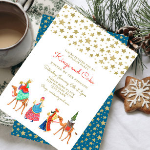 Three Wise Men Gold Glitter Stars Christmas Party Invitation
