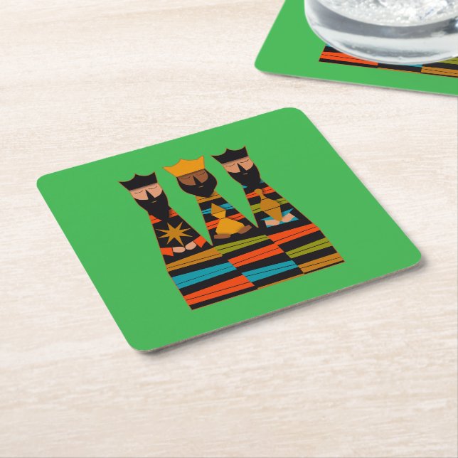 Three Wise Men Modern Mid-Century Square Paper Coaster (Angled)