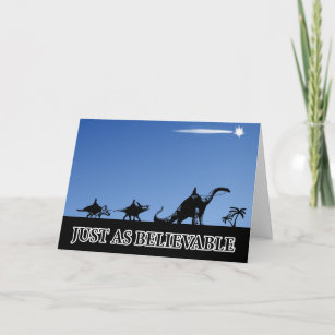 Three wise men on dinosaurs holiday card