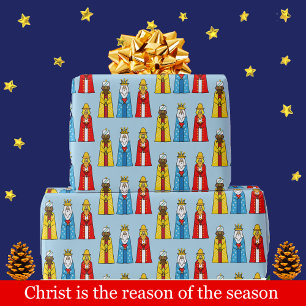 Three Wise Men on Light Blue Wrapping Paper